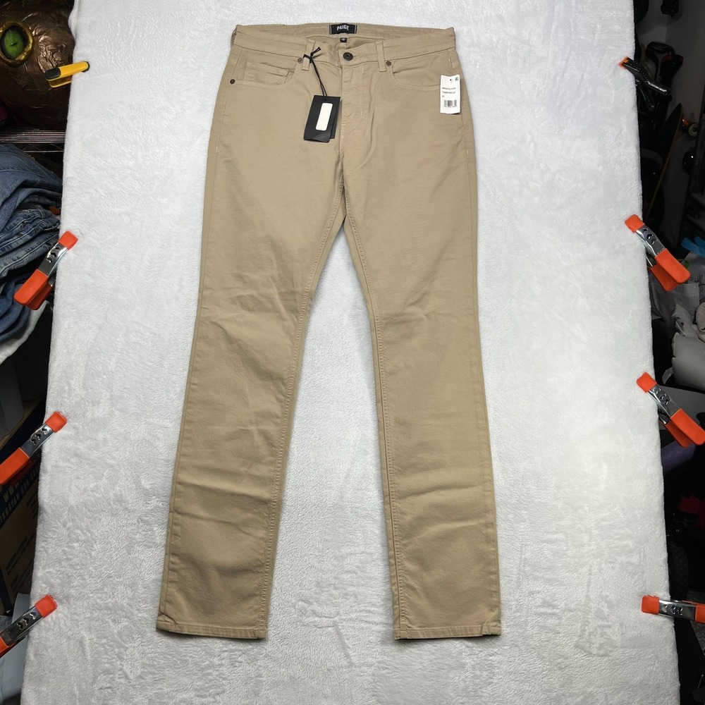 Paige Federal Jeans Men's Tan Beige Denim Pockets Classic USA Made 34X34 - NWT